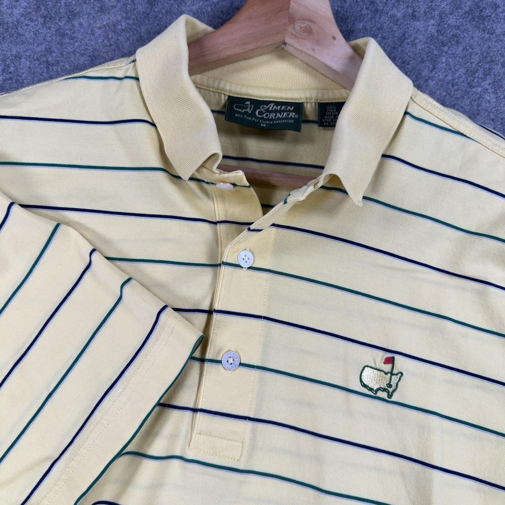 Vintage Amen Corner Masters Polo Shirt Mens Medium Yellow Stripe Pima Cotton